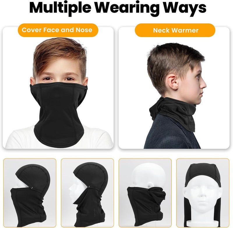 Beehow Store Kids Balaclava Ski Mask Scarf, Kids Fleece Gaiter Cold Weather Full Face Mask for Boys & Girls - Black - Image 4
